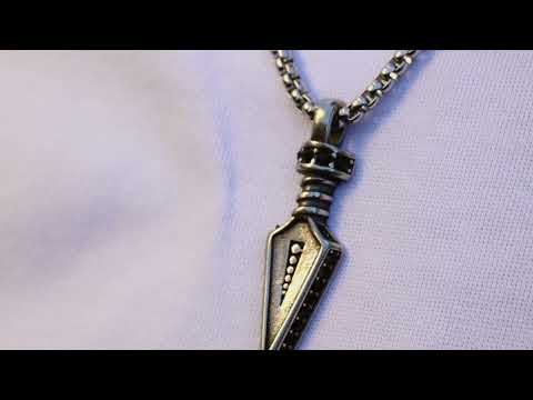 Arrow pendant with black stones steel necklace 60cm (steel 316L)