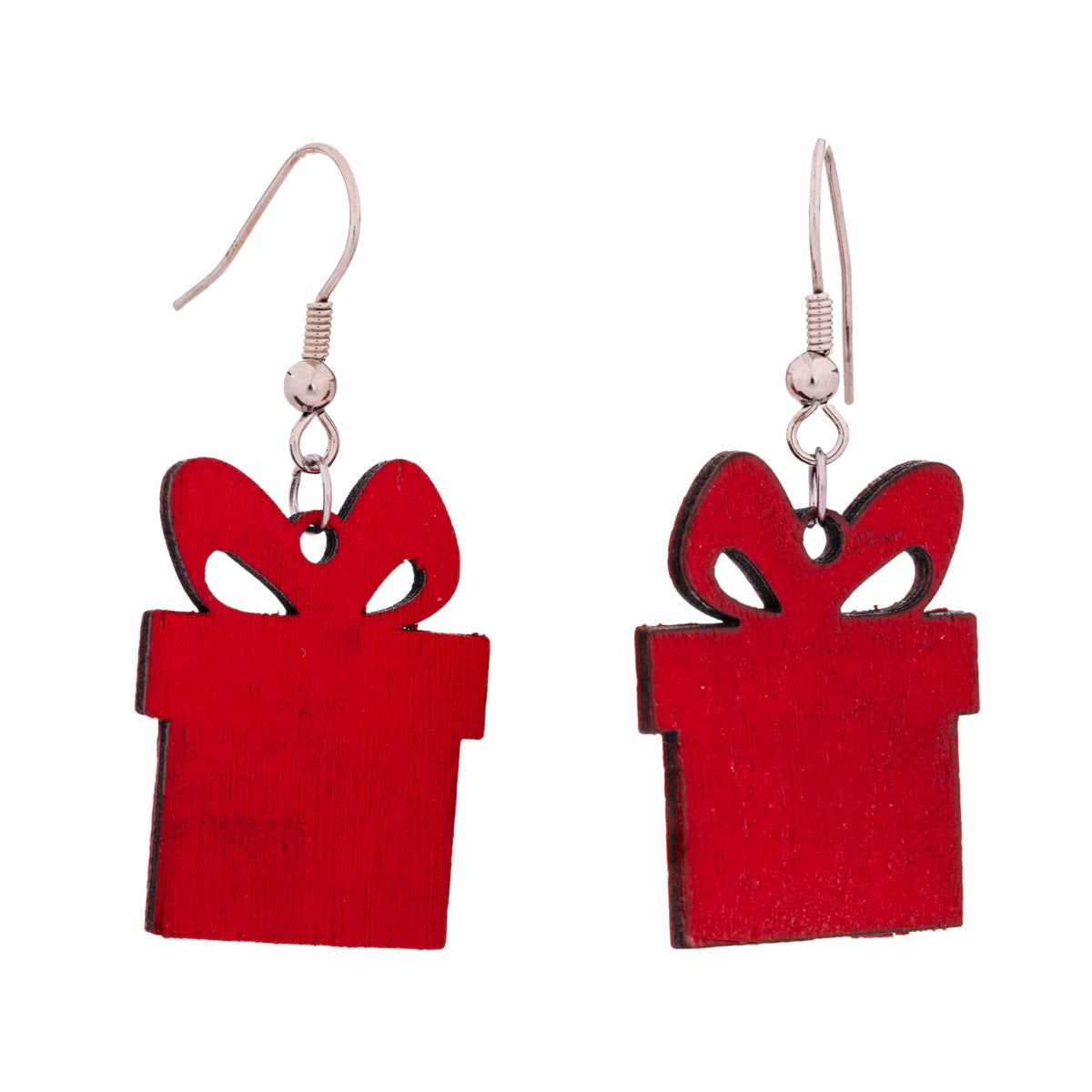 Wood Christmas Gift Earrings - Made in Finland (Steel 316L)