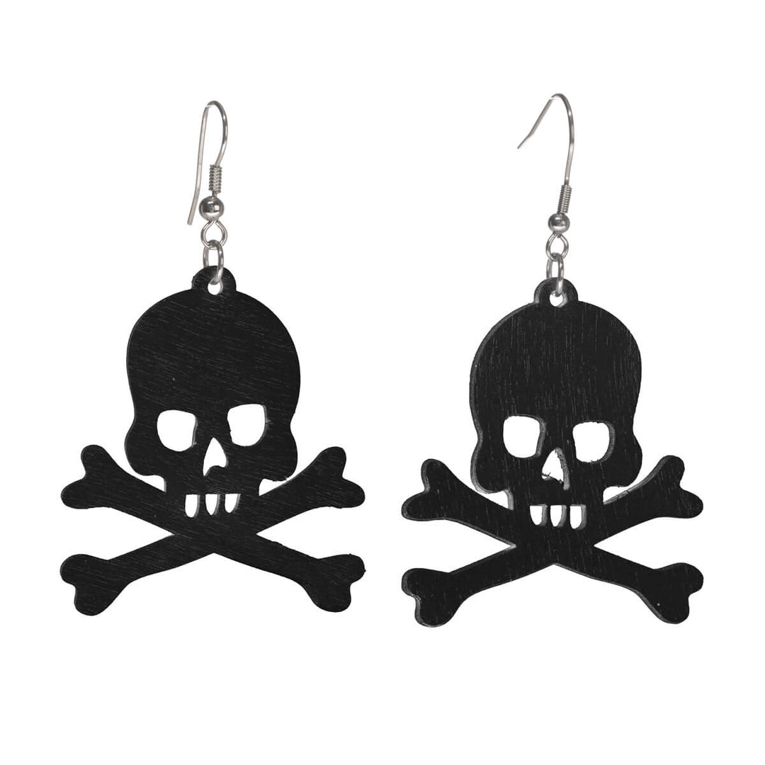 Wooden skull earrings - Made in Finland (Steel 316L)