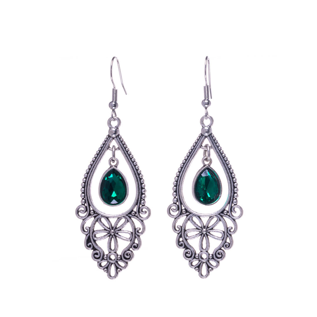 Decorative drop earrings with glass stone