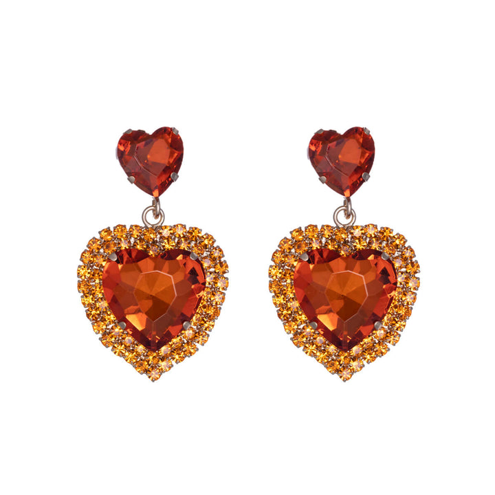 Rhinestone festive earrings with rhinestone heart