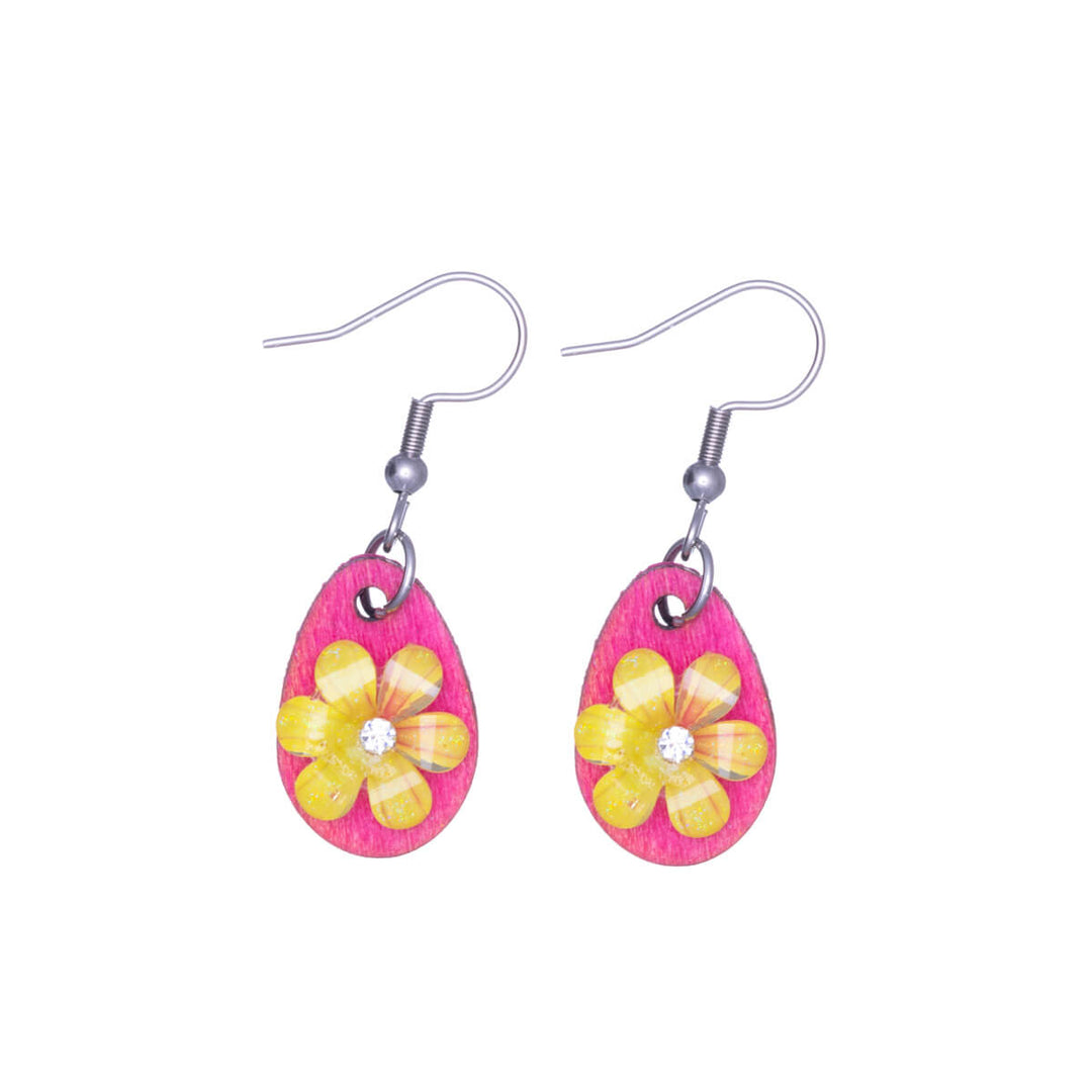 Flower earring wooden drop earring (Steel 316L)