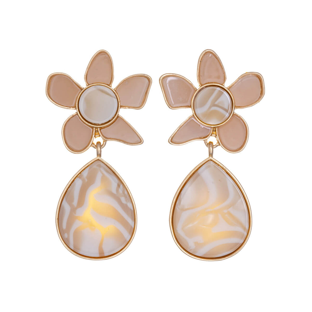 Patterned flower earrings with drop pendant