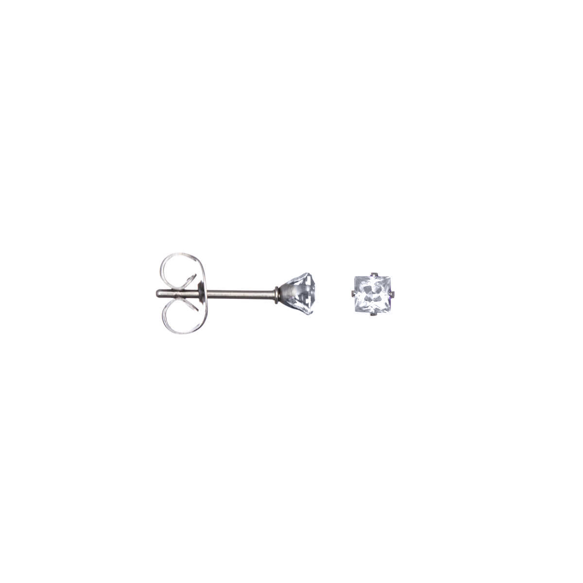 Square zirconia earrings 3mm (Steel 316L)