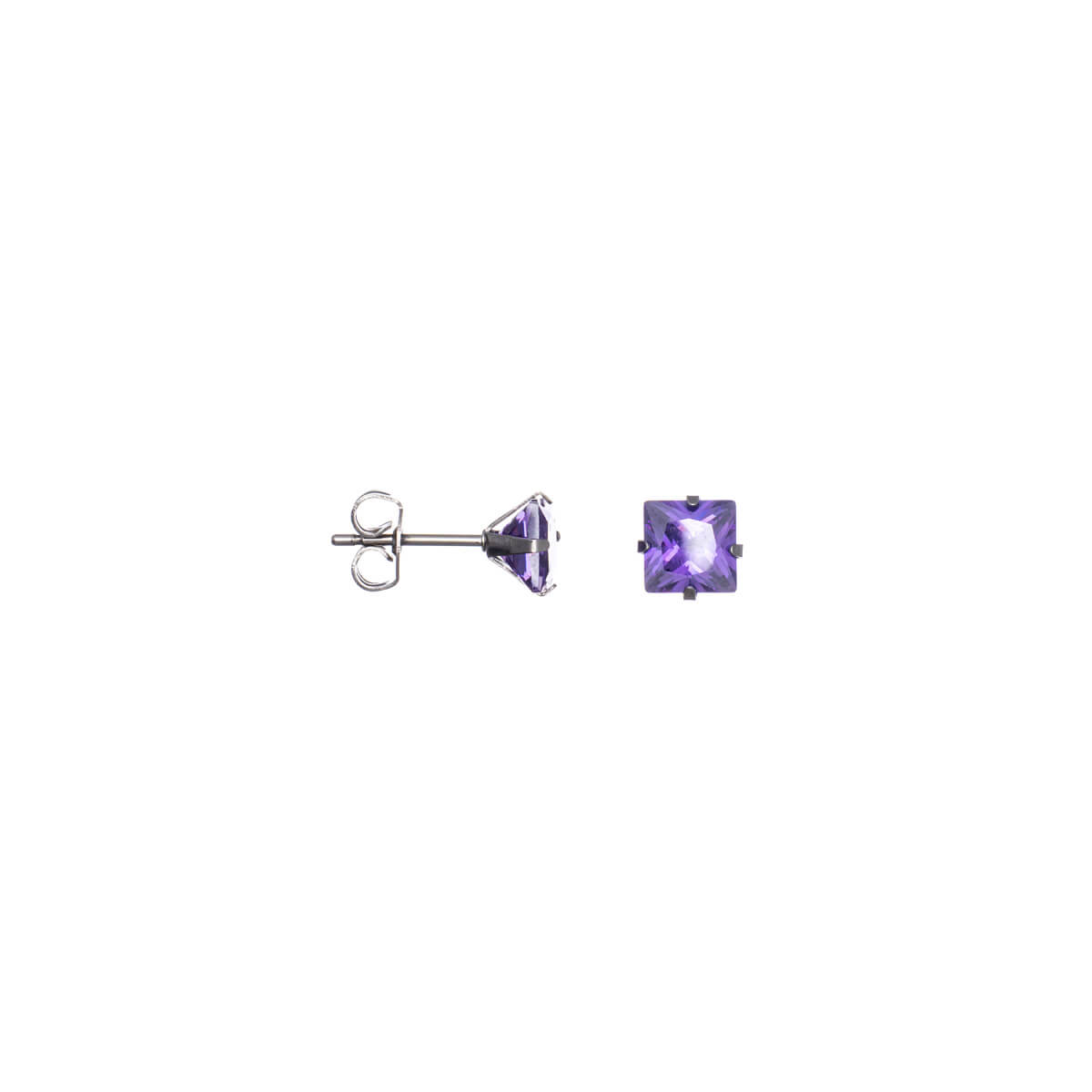 Square zirconia earrings 6mm (steel 316L)