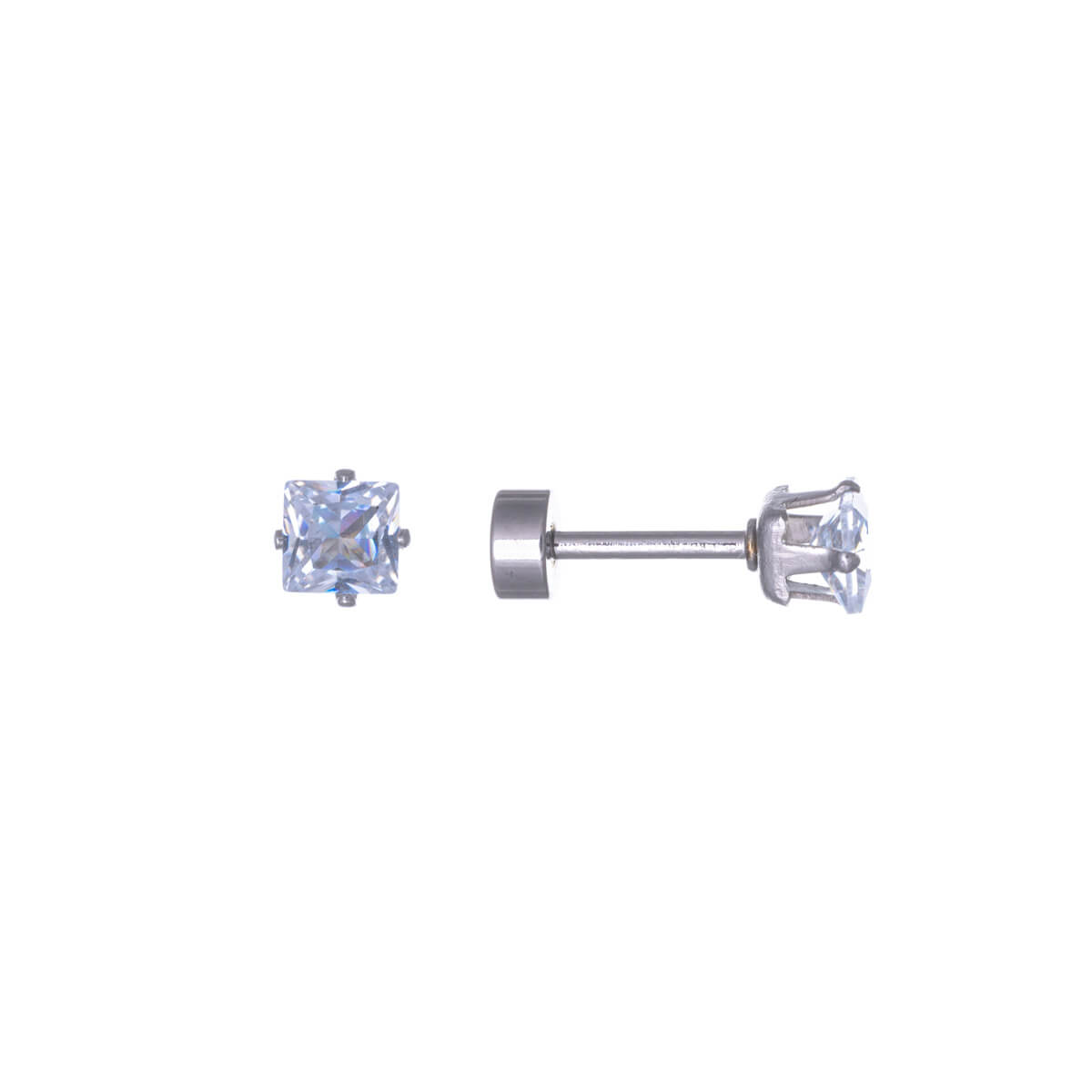 Square zirconia screw earrings 4mm (steel 316L)