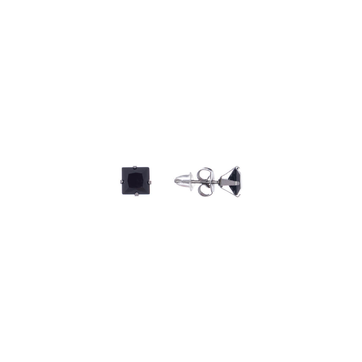 Black square zirconia earrings 6mm (steel 316L)