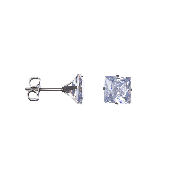 Square zirconia earrings 7mm (Steel 316L)