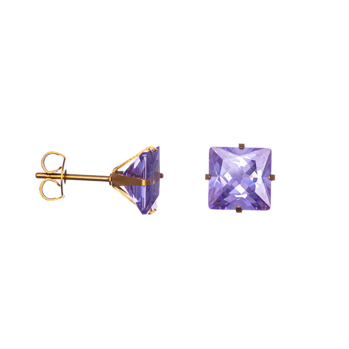 Zirconia square earrings 8mm (18K Steel 316L)