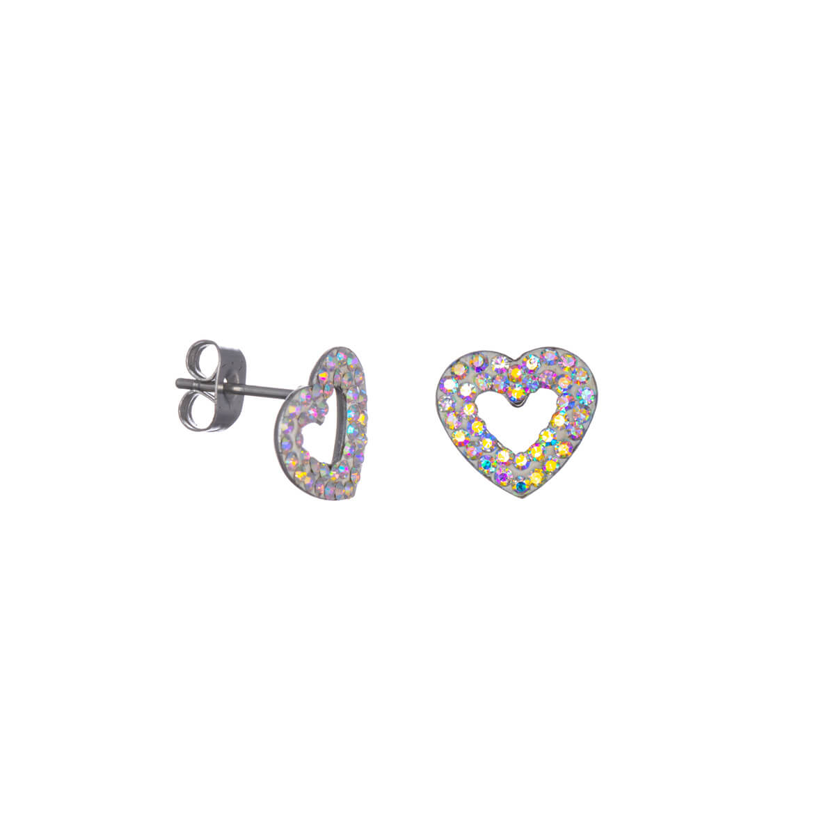 Sparkling heart earrings with glass stones (Steel 316L)