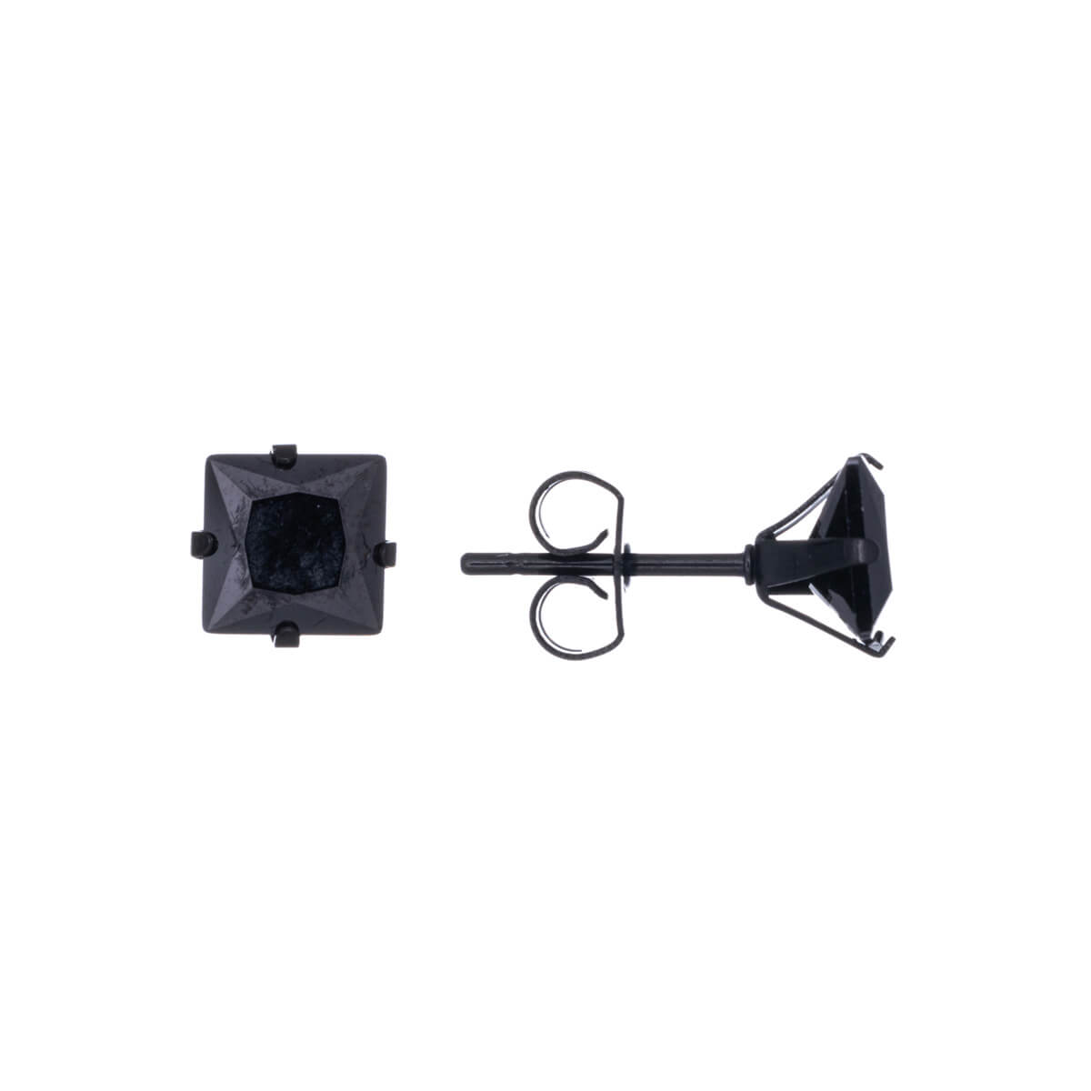 Fyrkantiga örhängen med svart zirkonia 6mm (Stål 316L)