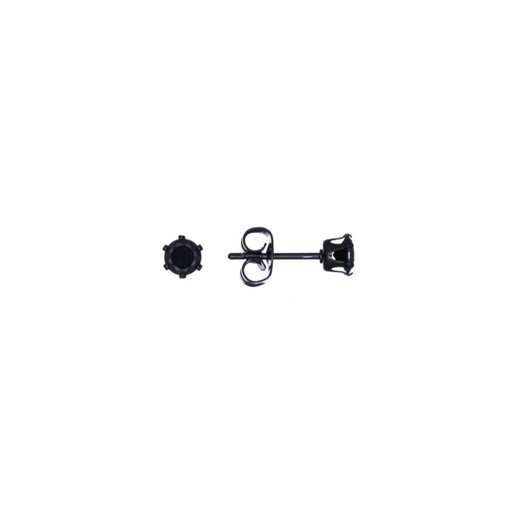 Black round zirconia earrings 4mm (Steel 316L)