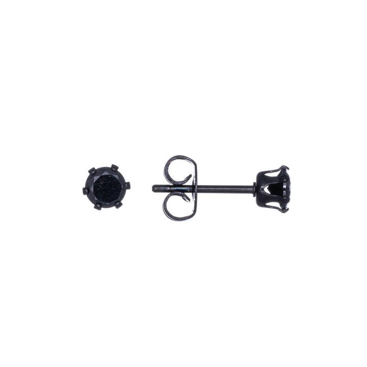 Black round zirconia earrings 4mm (Steel 316L)