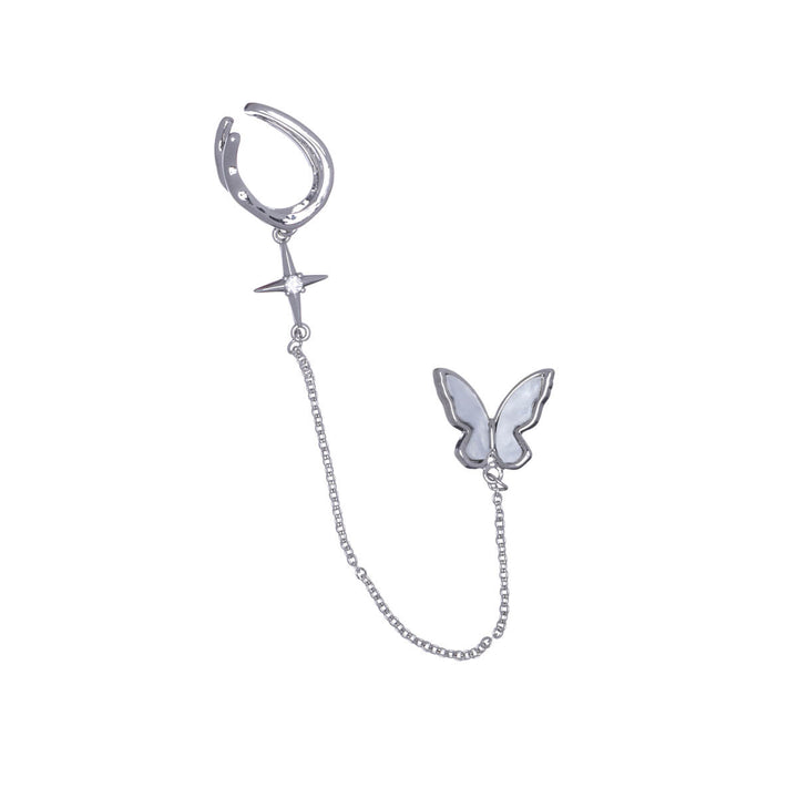 Zirconia butterfly chain with rustic earring ear cuff 1pc