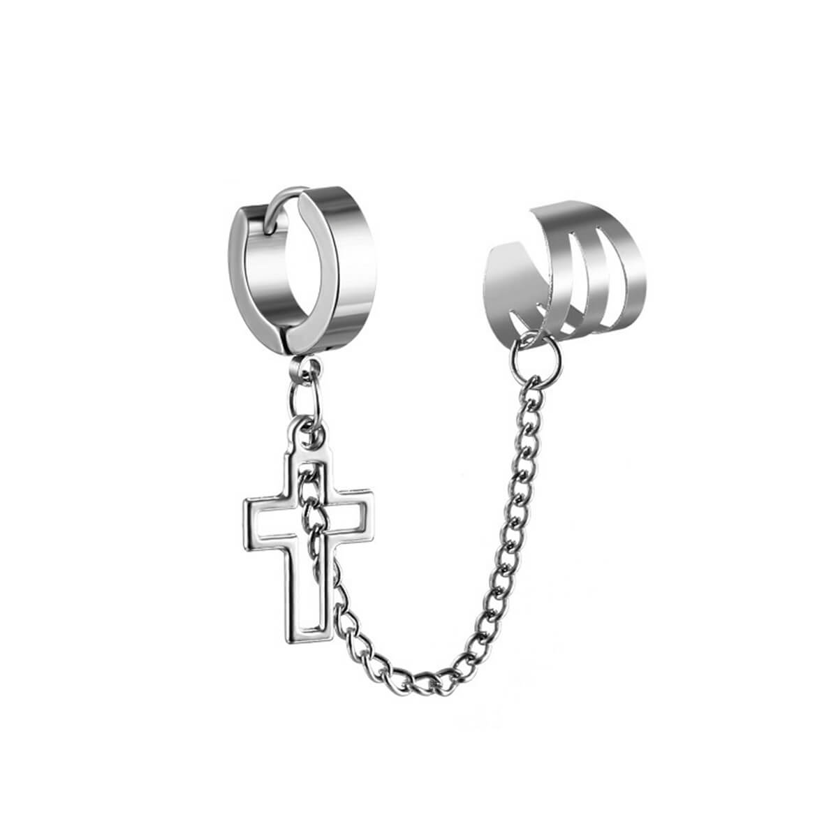 Second ear earring ear cuff cross pendant (Steel 316L)
