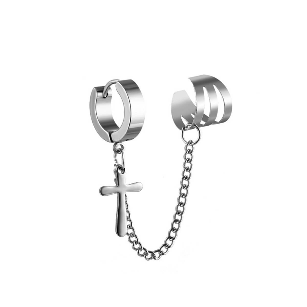 Second ear earring ear cuff cross pendant (Steel 316L)
