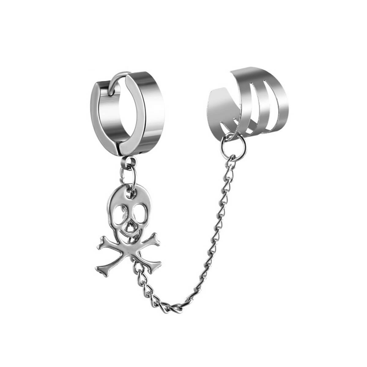 Second ear earring ear cuff skull pendant (Steel 316L)