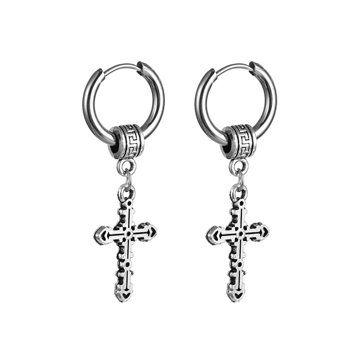 Cross pendant earrings ring earrings (steel 316L)