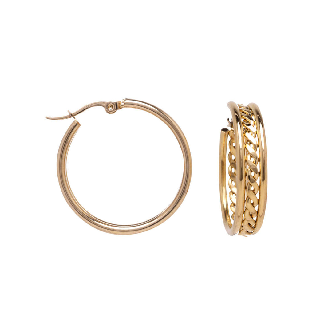 Kuvioitu korvarengas rengas korvakorut ø2,6cm (18k Teräs 316L)