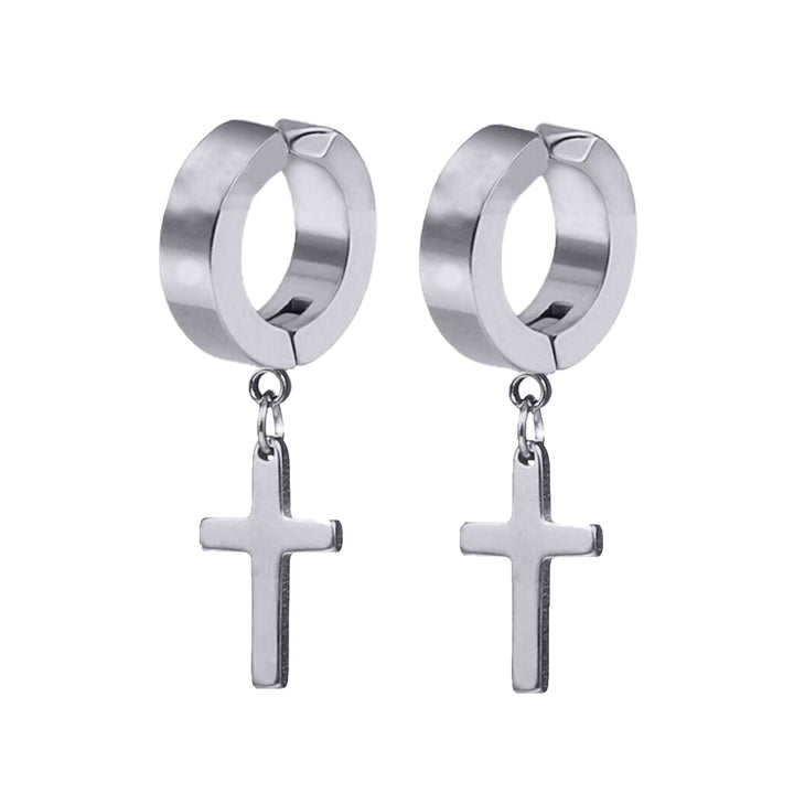 Steel cross ring clip-on earrings (steel 316L)