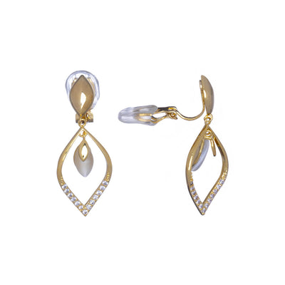 Ovals hanging clip earrings with zirconia stones