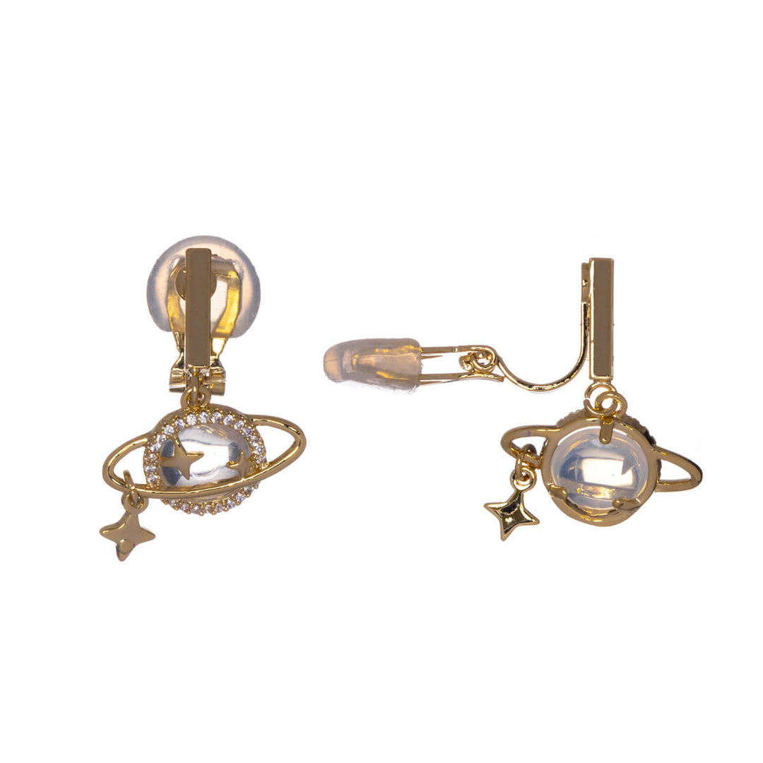 Saturnus clip-on earrings with zirconia stones (silver 925)