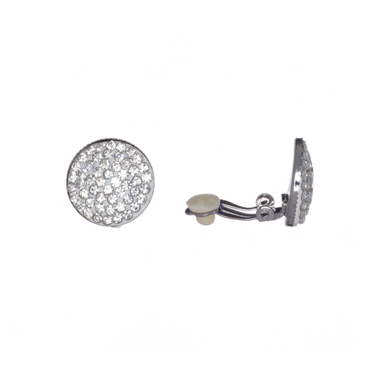 Round rhinestone rhinestone clip earrings with glass stones
