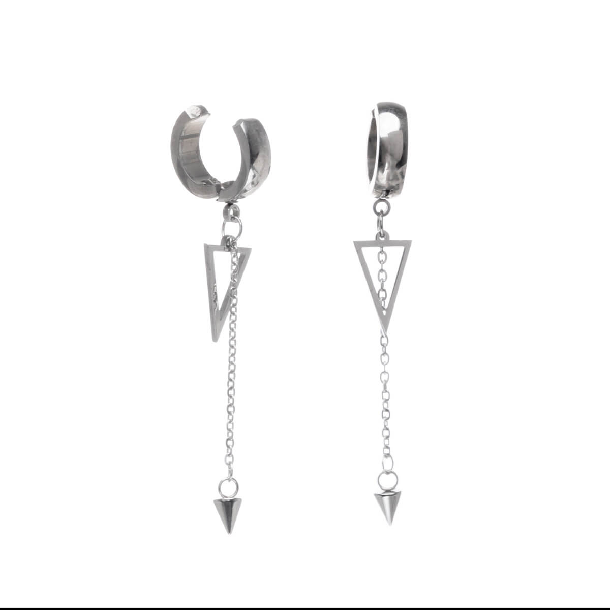 Cone pendant with chain ring clip earrings (Steel 316L)