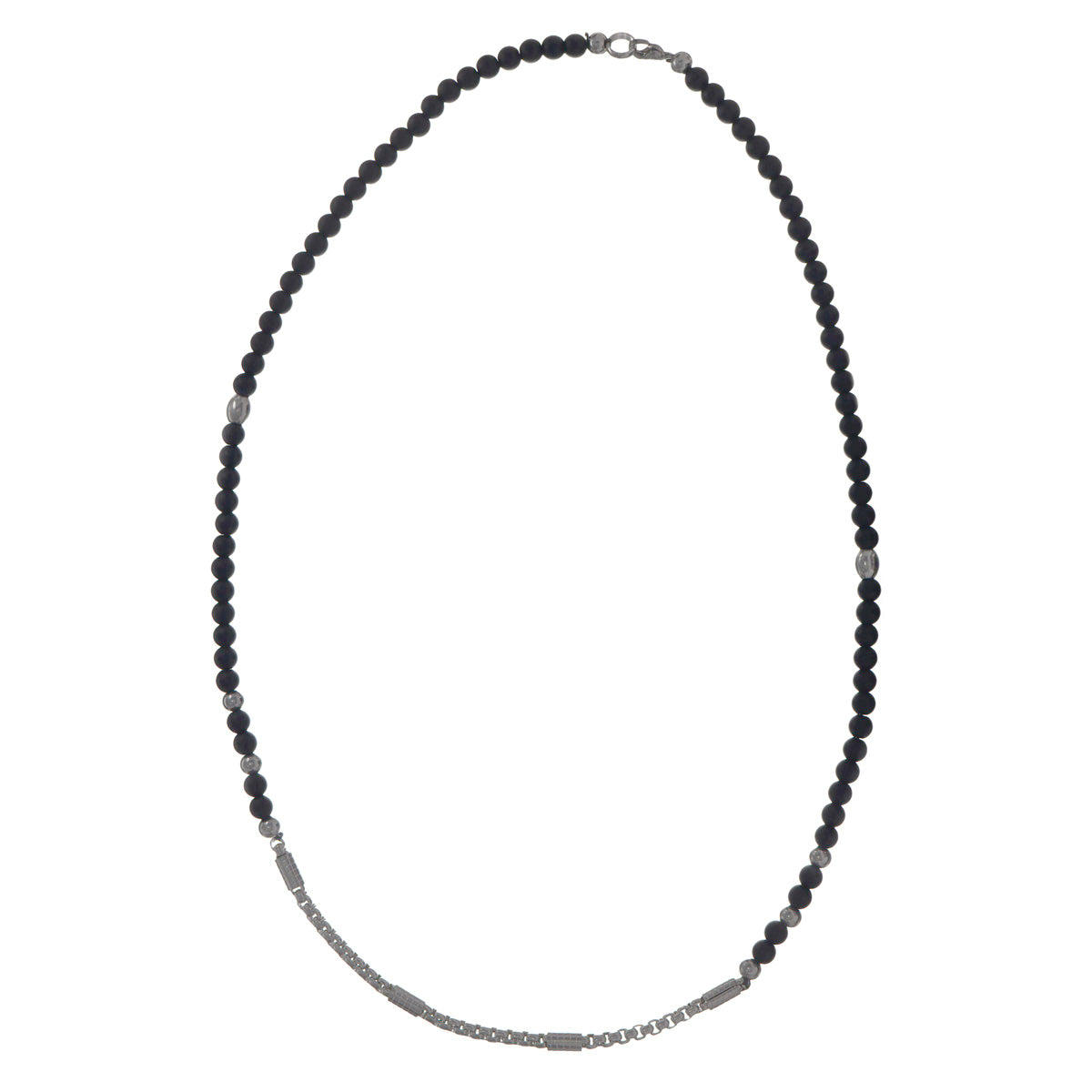 Black beads on steel chain 65cm
