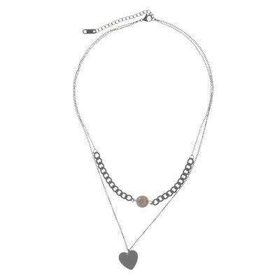 Två -Row Heart Necklace (Steel)