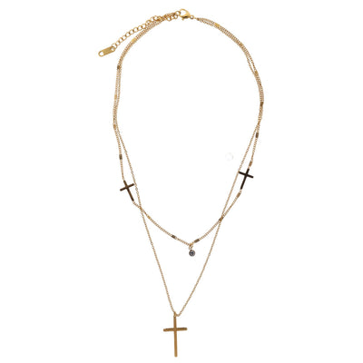 Två -Row Cross Necklace (Steel)