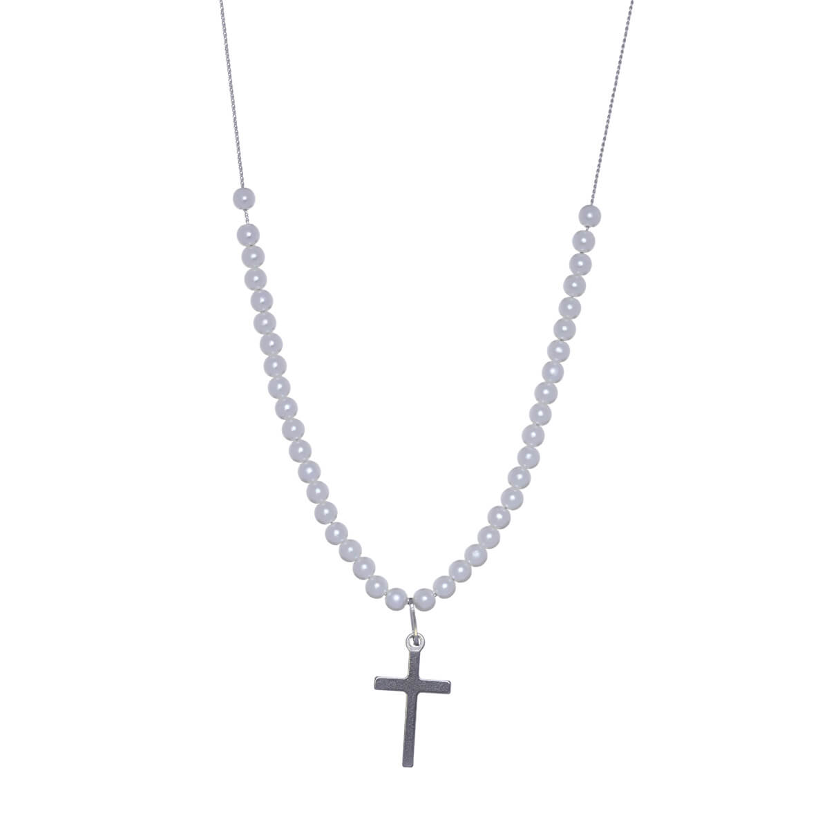Pearl Necklace Cross med ett hänge på 52 cm (stål 316L)