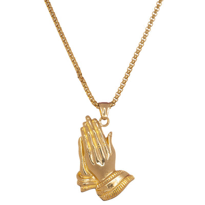 Praying hands pendant steel necklace 54cm