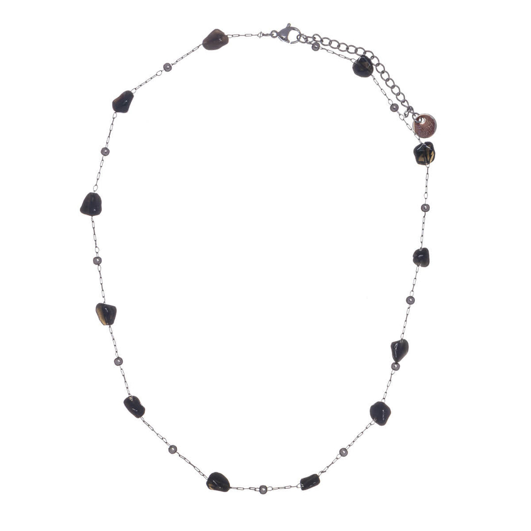 Stone bead necklace 42cm (steel 316L)