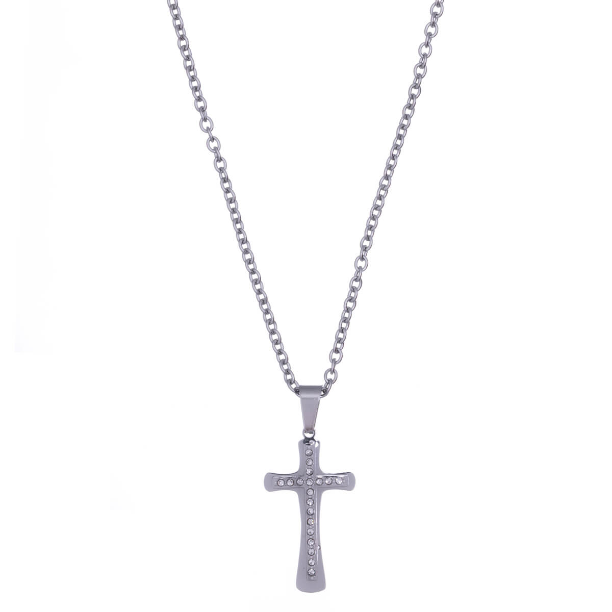Stone cross pendant steel necklace 60cm (Steel 316L)