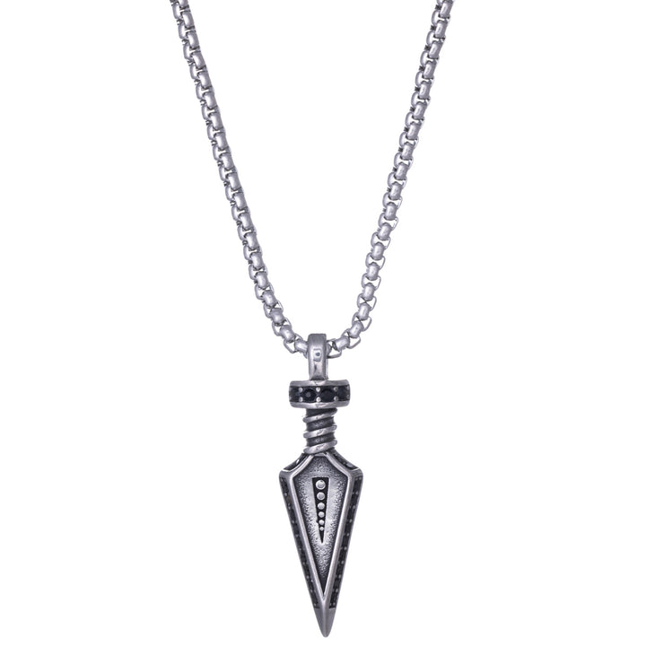 Arrow pendant with black stones steel necklace 60cm (steel 316L)