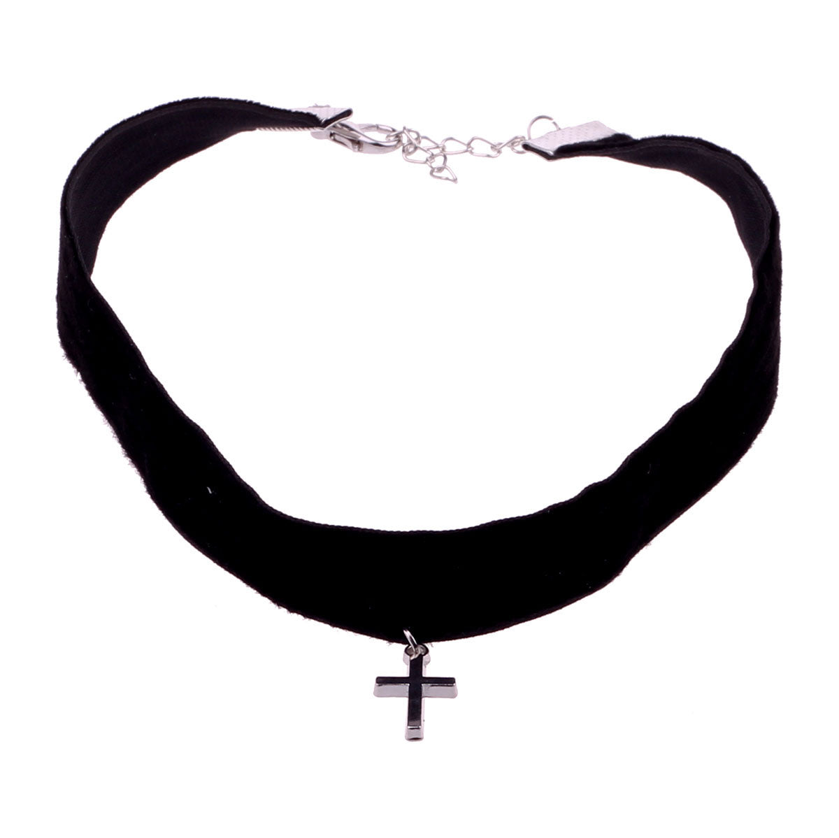 Velvety choker necklace cross on a pendant
