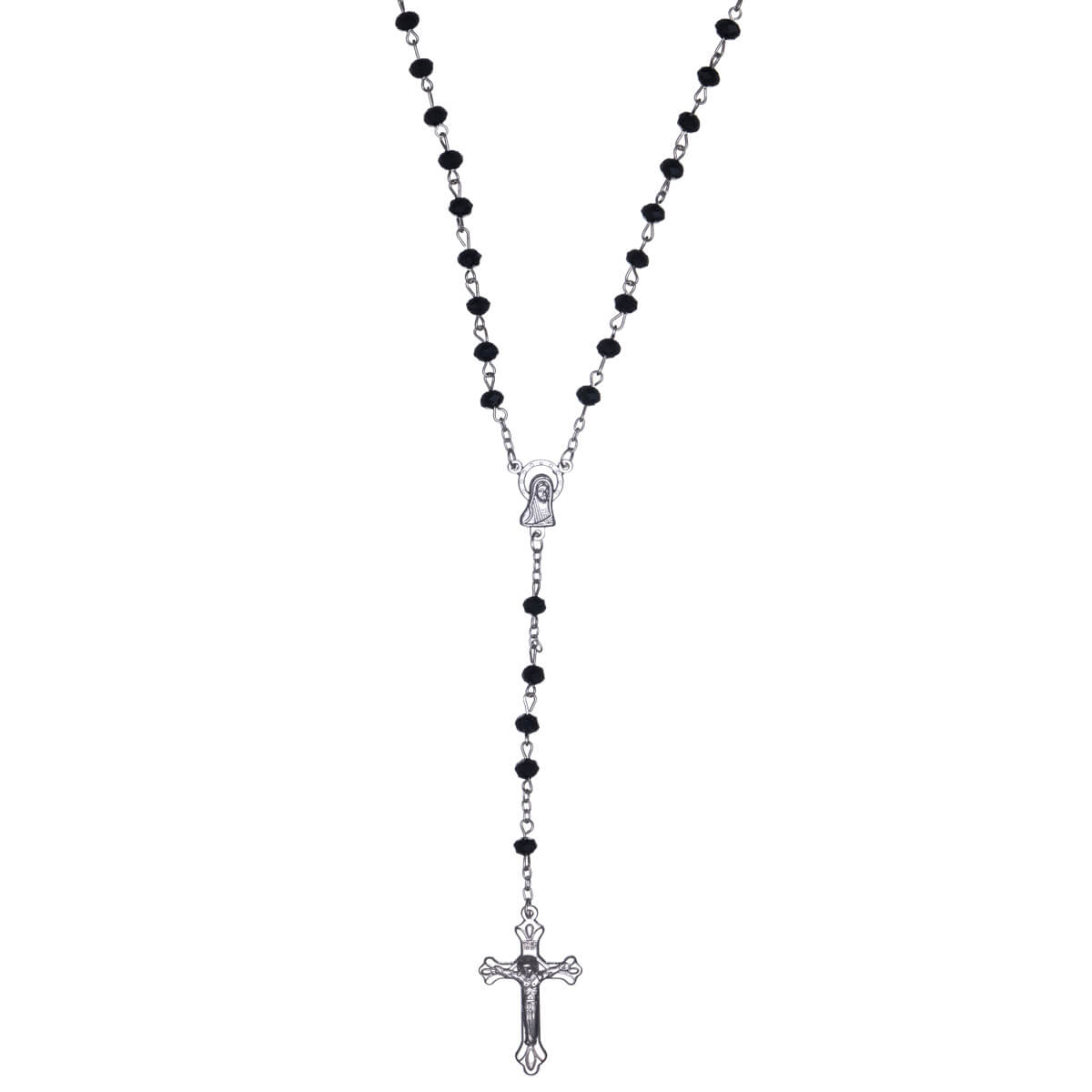 Black rosary beads with beveled glass beads 6mm