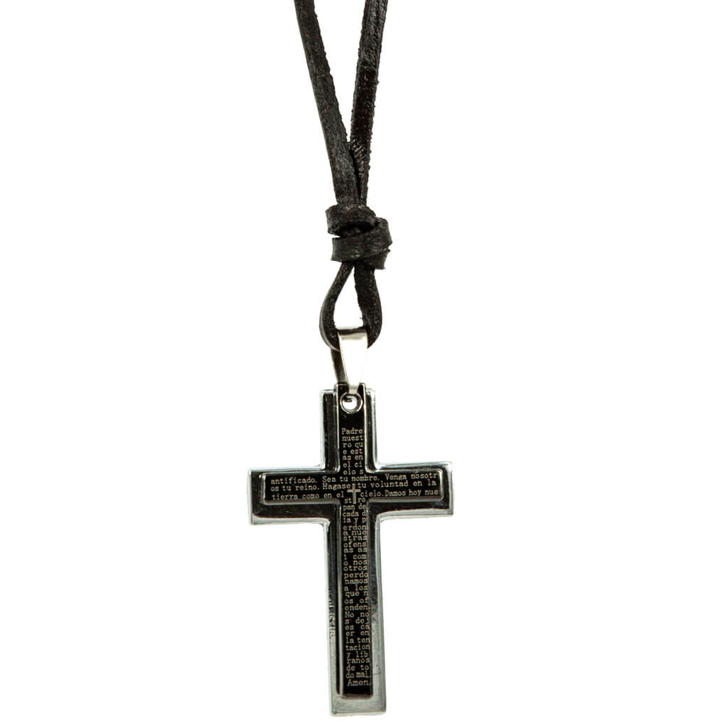 Cross the necklace in the leather ribbon