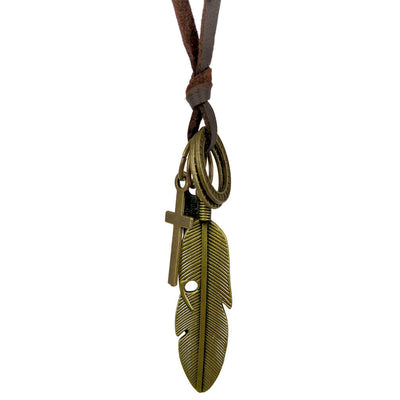 Feather pendant in a leather ribbon