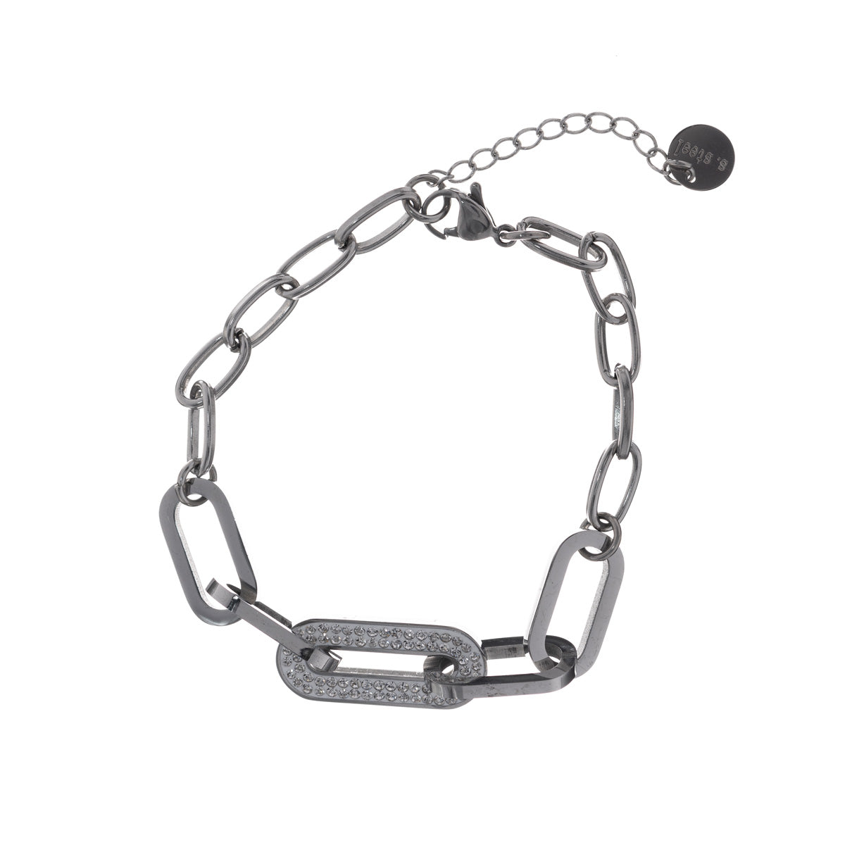 Steel cable chain bracelet with rhinestones