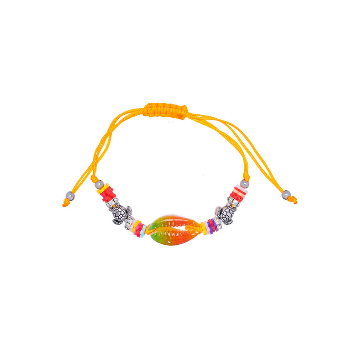 Coloured mussel bracelet on string