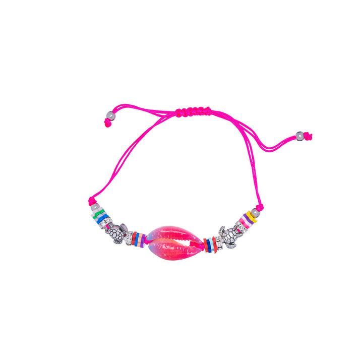 Coloured mussel bracelet on string