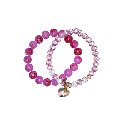 Elastic glass bead bracelet with heart