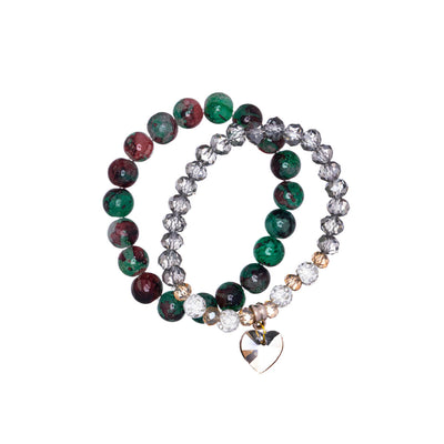 Elastic glass bead bracelet with heart