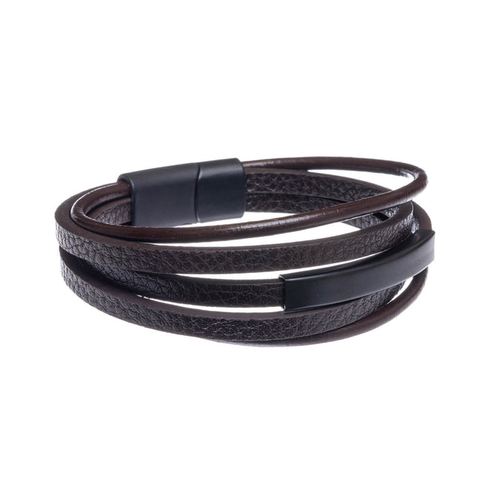 Five row leather bracelet with plate (Steel 316L)