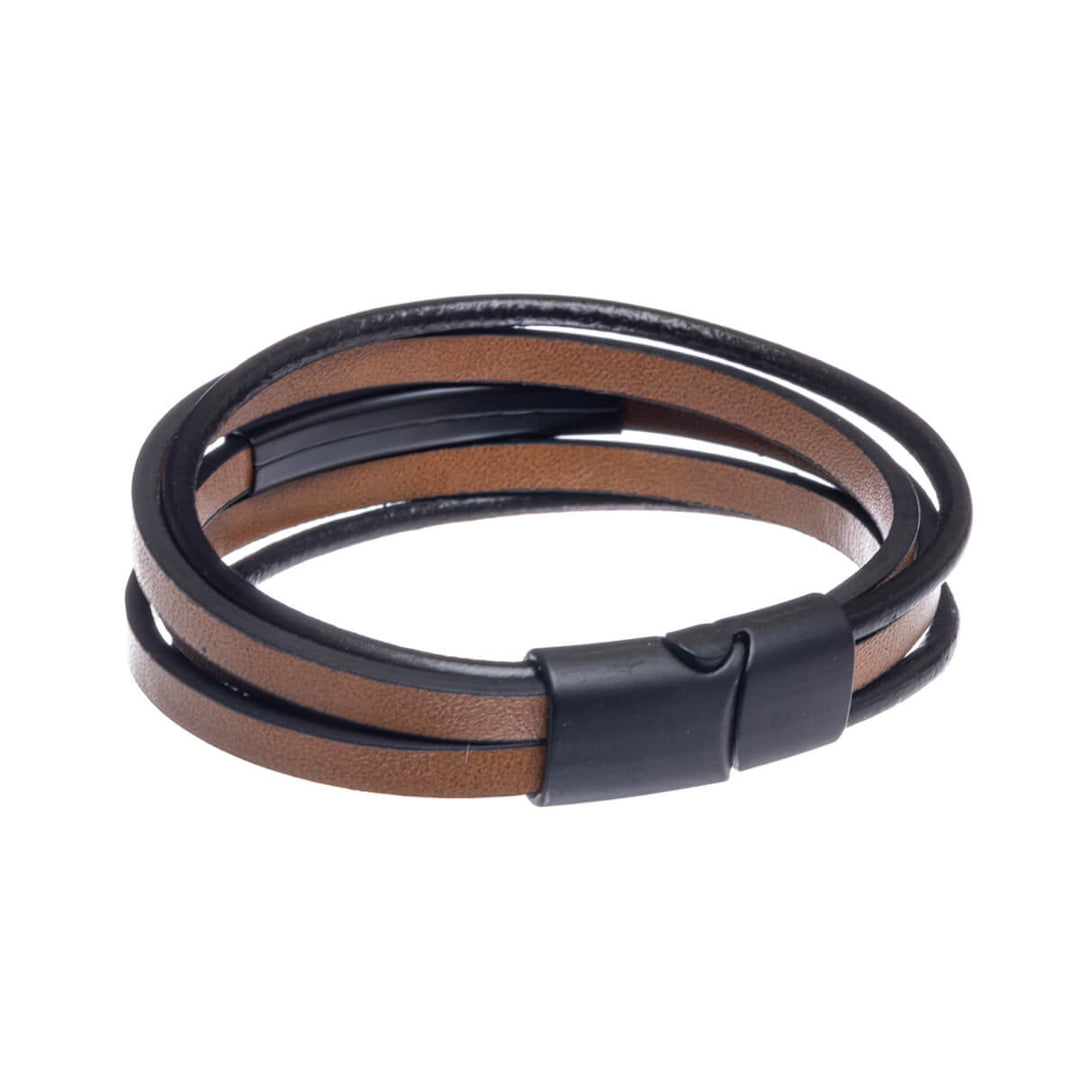 Five row leather bracelet with plate (Steel 316L)