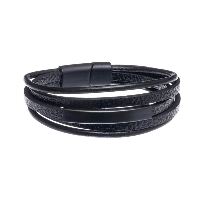 Five row leather bracelet with plate (Steel 316L)