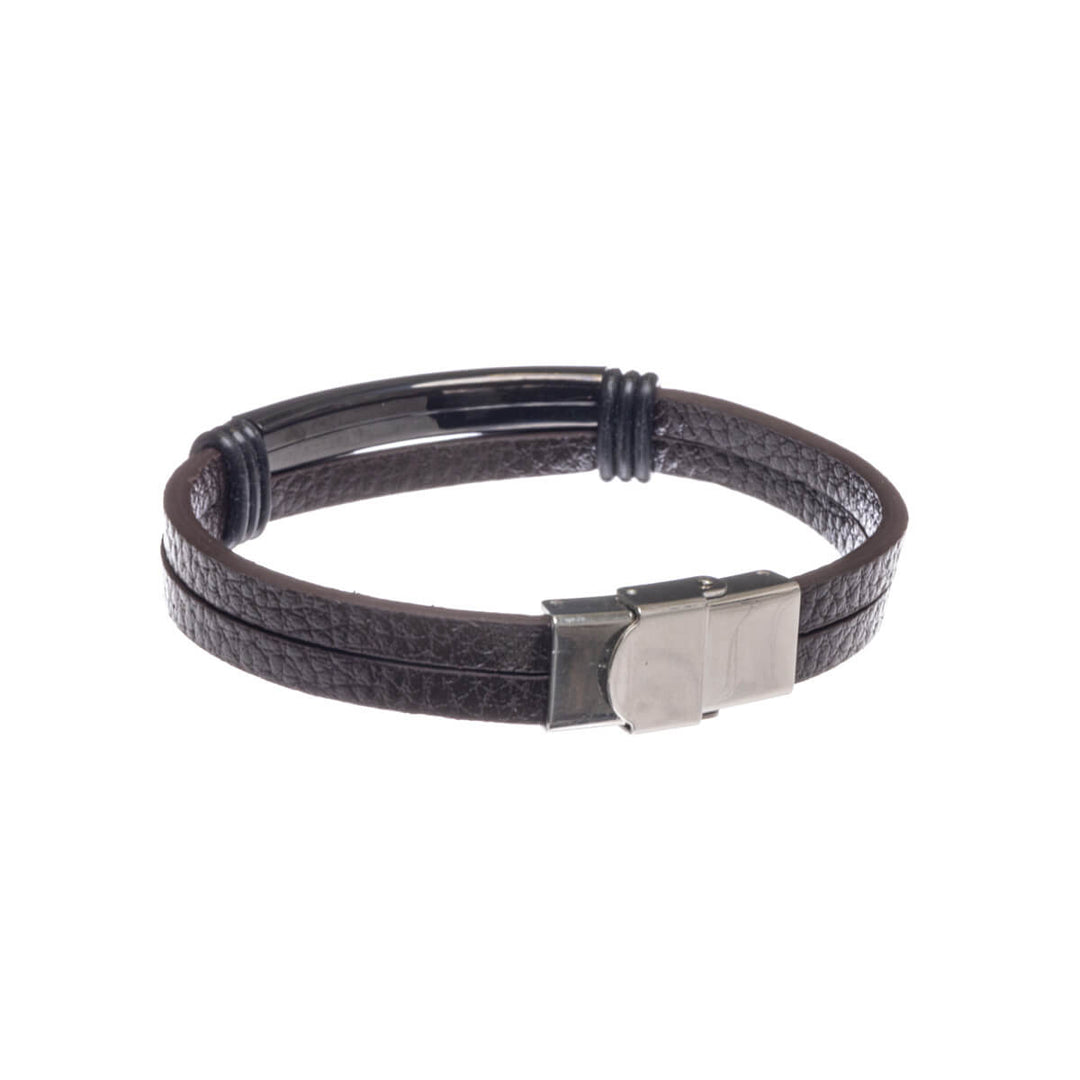 Tvåradigt armband i konstläder (stål 316L)