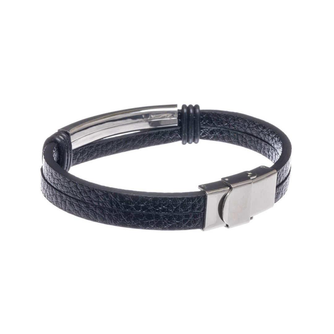 Two row leatherette bracelet (Steel 316L)